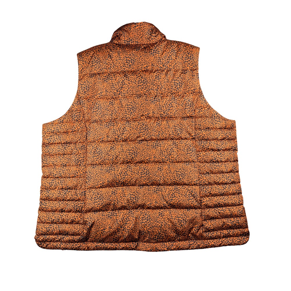 Lands End Women 2X Down Puffer Vest Orange Brown Leopard Print Quilted Full Zip - Picture 2 of 6
